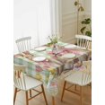 thumbnail image 2 of Easter Bunny Eggs Rectangle Tablecloth, Spring Tulips Country Rabbits Green Checkered Waterproof & StainResistant Tablecloth, Washable Oil-proof Table Cover for Dining/Party/Wedding/Buffet 60x84 In, 2 of 9