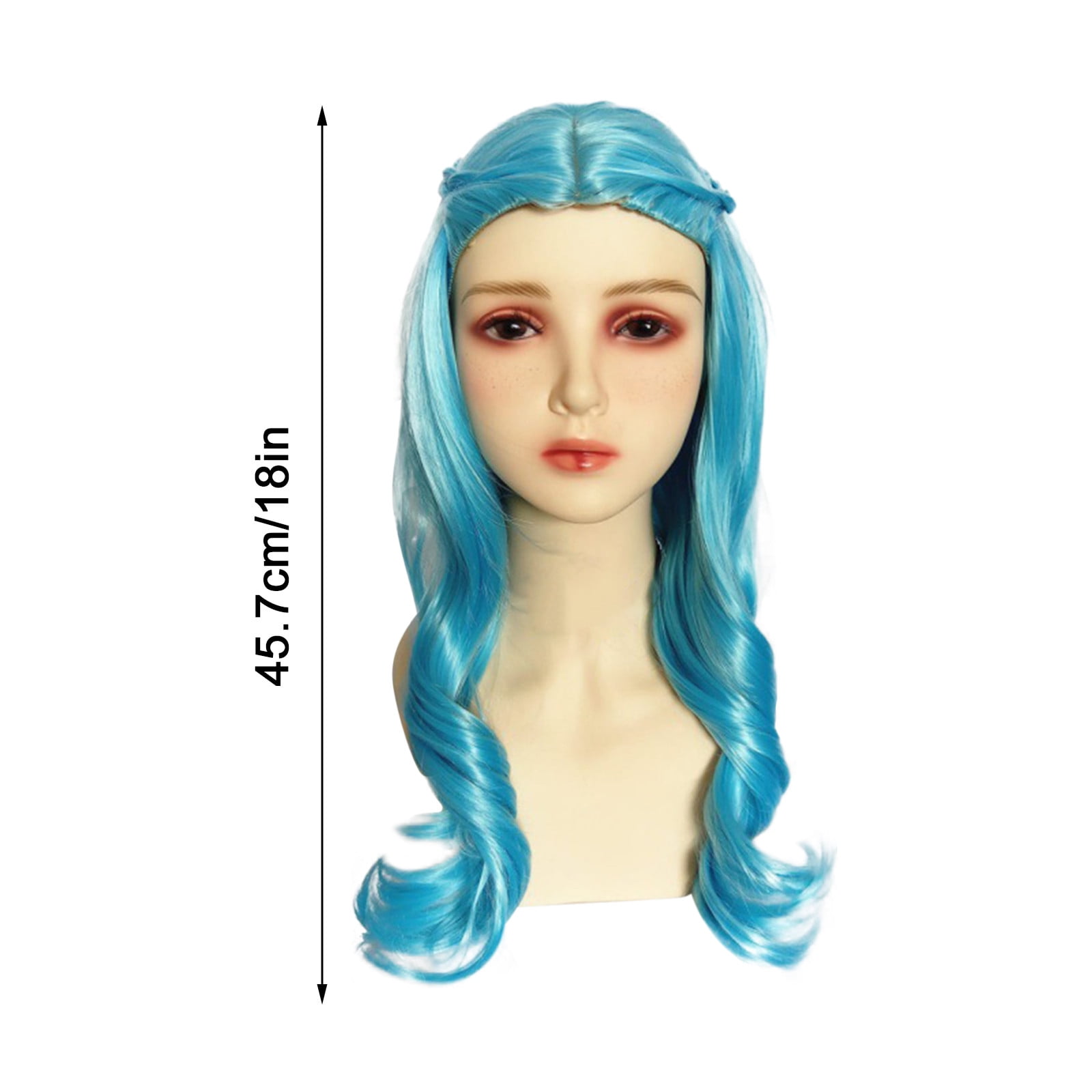 EGNMCR Wigs Human Hair Women s Wigs Long Curly Hair Blue High Temperature Silk Wig Alien Blue Braid Middle Roll Hair Wig For Children A headgear Walmart