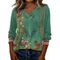 thumbnail image 2 of 3/4 Length Sleeve Womens Tops 2026 Spring Summer Floral Printed V Neck T Shirts Blouse, 2 of 4