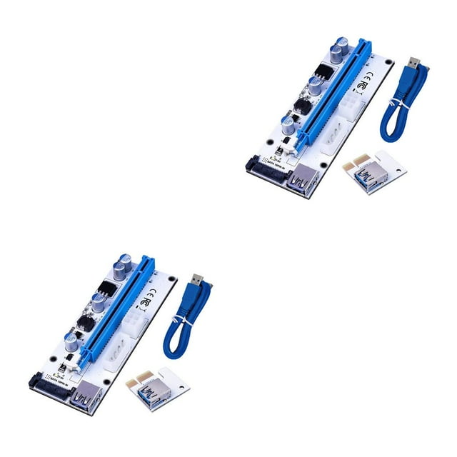 Transemion 6PCS Riser Card 008s VER008S 3 in 1 4Pin SATA 6PIN PCIE PCI-E PCI Adapter 1X 16X USB3.0 Extender Mining Miner Blue white card blue line 2Set