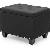 YSNW 25 Inches Storage Ottoman, Upholstered Tufted Linen Foot Rest Stool with Hinged Lid, for Living Room, Bedroom, Entryway, Load up to 600 lbs, Black