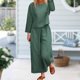 thumbnail image 5 of Pantalones Top básico de lino Pantalón recortado Cintura elástica Traje de color sólido (Verde oscuro M) Ygjytge Verde oscuro T M para Mujer, 5 of 7