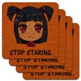 thumbnail image 1 of Stop Staring Kawaii Chibi Girl Pigtails Low Profile Novelty Cork Coaster Set, 1 of 3
