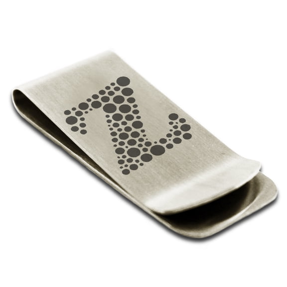Stainless Steel Letter Z Initial Dotted Monogram Engraved Engraved Money Clip Credit Card Holder