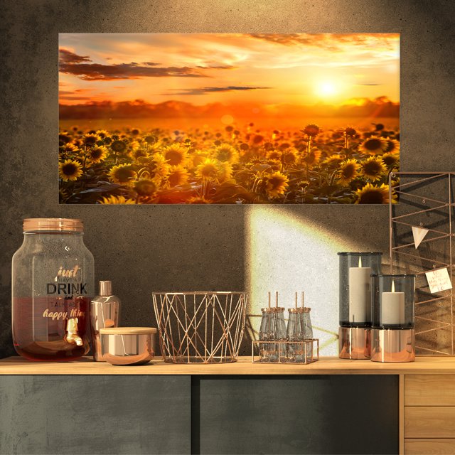 Yellow Sunset over Sunflowers - Floral Photography Art