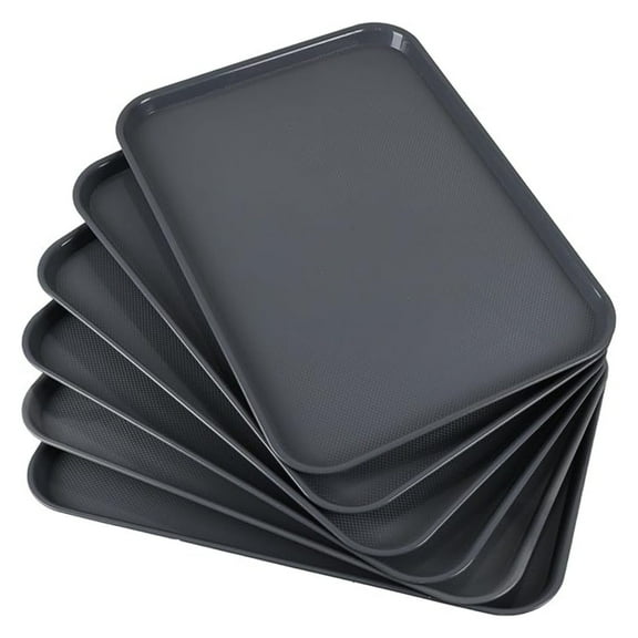 6-Pack Extra Large Serving Tray, Plastic Rectangular Tray, Gray