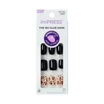 KISS imPRESS Design Press on Nails, Romantique, Black, Short Square Oval, 30 Count