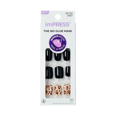 KISS imPRESS Design Press on Nails, Romantique, Black, Short Square Oval, 30 Count