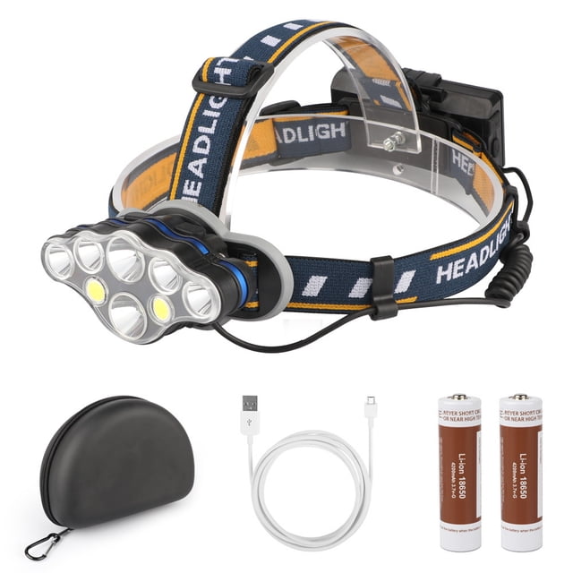 Linterna frontal, 8 LED, 18000 lúmenes, USB recargable, linterna frontal LED, linterna frontal, resistente al agua, potente para acampar, escalar, cazar, pescar, correr Sin marca ninguno