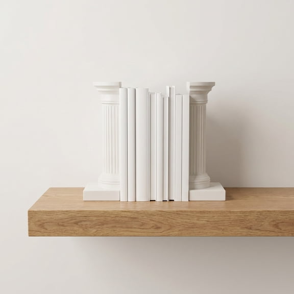 OUNONA Set of 2 Vintage Roman Column Bookends White Decorative Book Organizer for Office Desk or Home Shelf