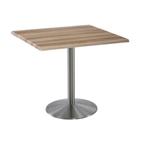 Holland 36" Stainless Round Base Square Table in 36" Natural Top