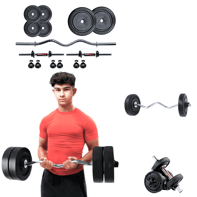 Kit de Pesas y Mancuernas, Barra Z 90cm (20 Kg) - Energym