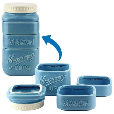 - Mason Jar Stack Cute Measuring Cups Set Dolomite Blue Country Kitchen Decor Gift Idea