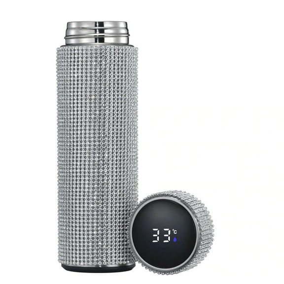 Wovilon Coffee Cups Creative Diamond Thermo Bottle Water Bottle Stainless Steel Smart Display 500Ml