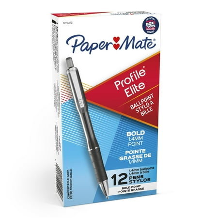 Paper Mate Profile Elite Retractable Ballpoint Pens, Bold Point (1.4mm), Black, 12 Count