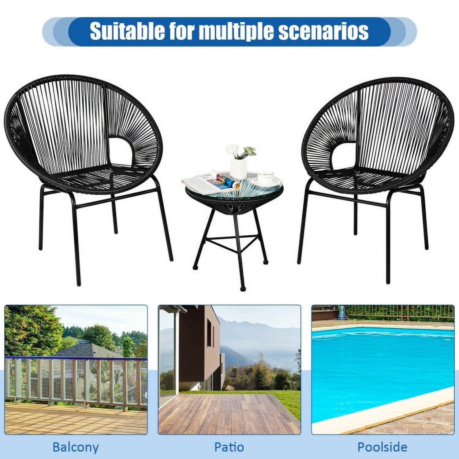 Aimee Lii 3 Pieces Patio Furniture Bistro Set with GlassTable, Small Patio Set, Black Aimee Lii 3 Pieces Patio Furniture Bistro Set with GlassTable, Small Patio Set, Black