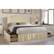 HMD Martha King Tufted Upholstered Storage Panel Bed Box A, Beige