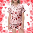 thumbnail image 1 of Pyjama pour Filles, Manches Courtes, Ensemble avec Imprimé Cœur, Doux et Décontracté pour l'Été, 1 of 4