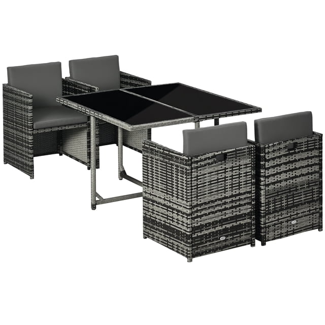 Outsunny Ensemble de Salle à Manger d'Extérieur Ensemble de Meubles en Rotin 5 Pcs Gris