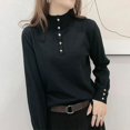 thumbnail image 4 of Suéter elegante de cuello alto medio para otoño e invierno, jersey liso de moda para mujer, jersey tejido con mangas abullonadas, jersey holgado, 4 of 5