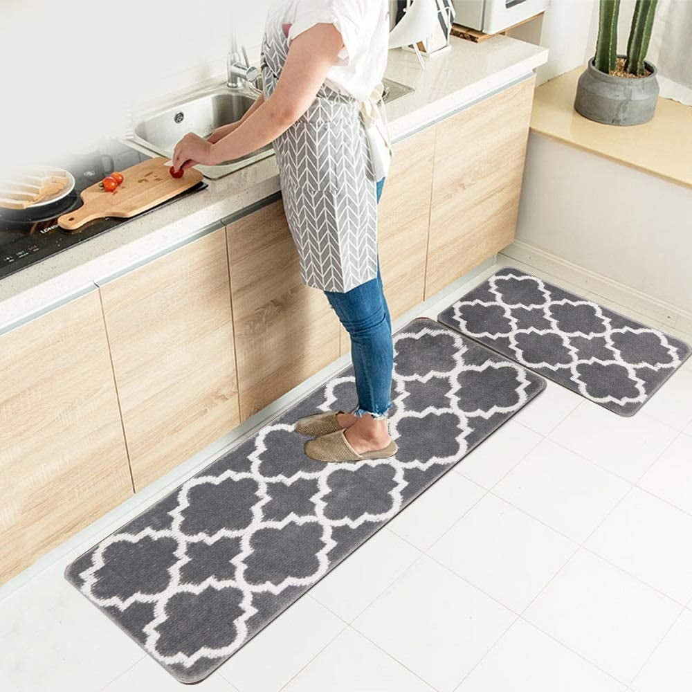 2 PCS Kitchen Rugs and Mats Non Slip 17"x24"+17"x48" Soft Microfiber