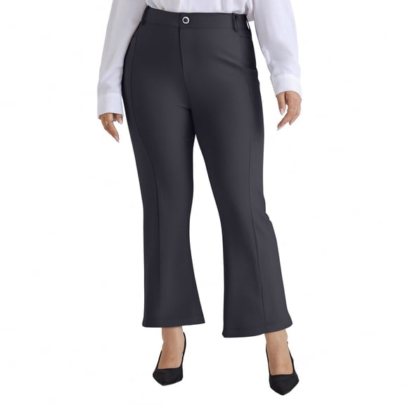 Xaqiouau Plus Size Women's Cropped Flared Pants High Waist Button Closure Work Trousers with Pockets Stretchy Comfy Breathable Stylish Versatile Business Casual Pants for Office Daily Wear