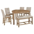 thumbnail image 1 of Natural Rustic Wood 6pc Dining Set in Counterheight with Beige Linen Chairs, 1 of 5