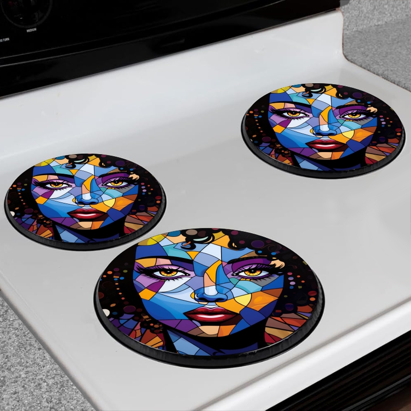 BaHomeck Electric Stove Burner Covers Set of 4,Round Metal Gas Stove Burner Covers 8 Inch and 10 Inch,Kitchen Decor,Beautiful Woman With Curly Hair And Big Eyes