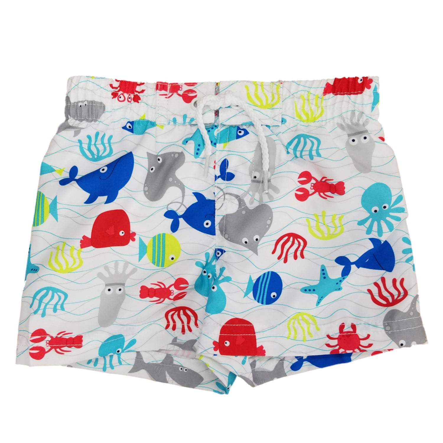 Infant Boys White Sea Life Ocean Scene Swim Trunks Board Shorts 3-6m ...