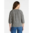 thumbnail image 4 of Time and Tru Women's Cotton Button Front Blouse with ¾ Length Sleeves, Sizes XS-XXXL, 4 of 6