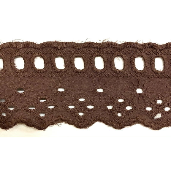 2-1/2" Cotton Eyelet Flat Lace Trim - Color: Brown - 15 Yards!