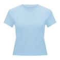 thumbnail image 5 of T Shirt Women Women Casual Slim Fit Solid Short Sleeve Basic Layering Tee Light Blue L, 5 of 5