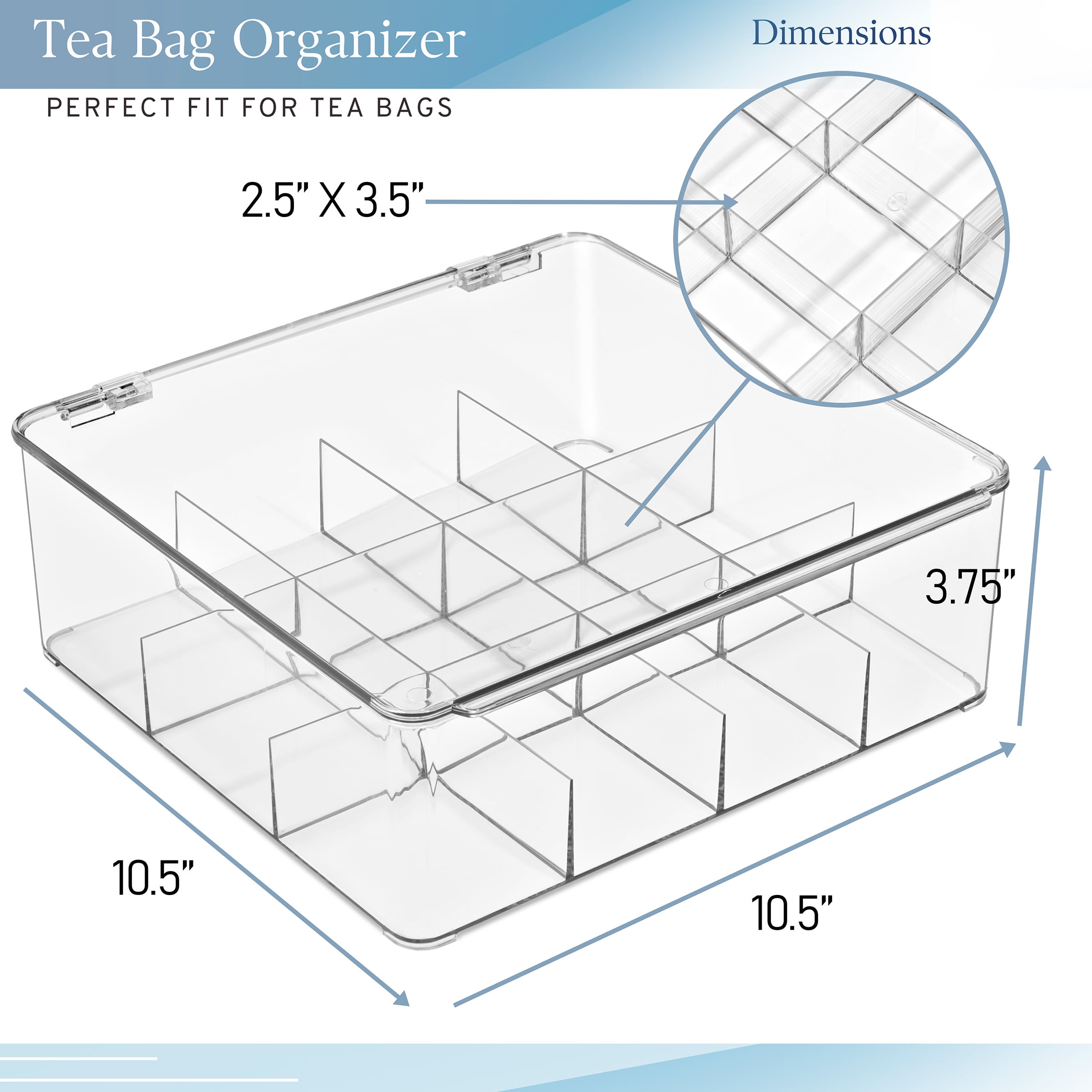 Sorbus Stackable Tea Bag Organizer, 2-Pack Plastic Tea Storage Holders with Hinged Lids, 12 Compartments Each for Kitchen or Pantry