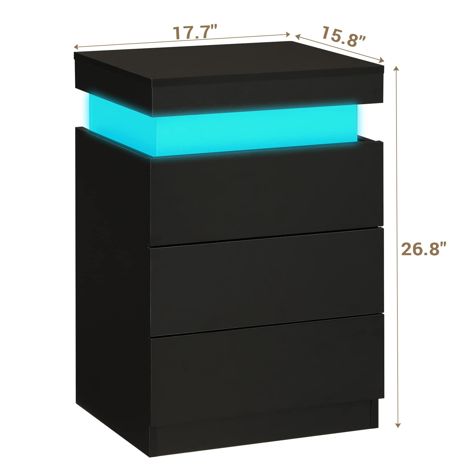 Afuhokles Nightstand with Charging Station and LED Lights,Night Stand with Sliding Top,Bedside Table with Drawers,Modern End Side Table for Bedroom,Black