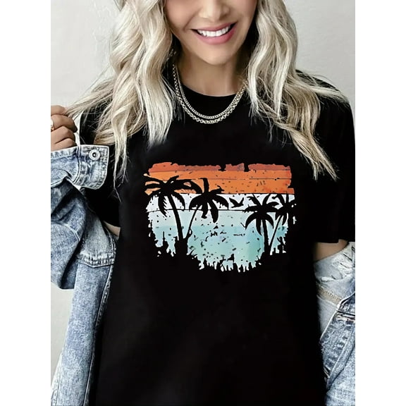 Women Los Angeles Graphic T Shirts palm tree graphic shirt Loose Casual Tops