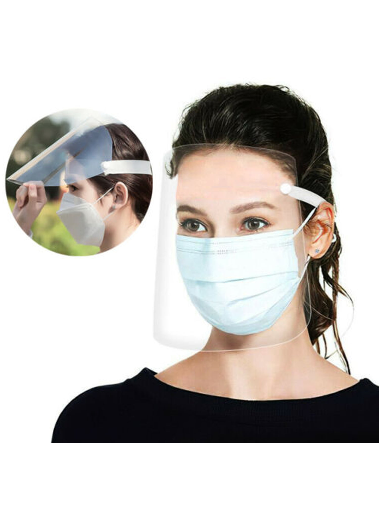 1pc Transparent Adjustable Full Face Shield Plastic Anti Fog