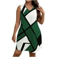 thumbnail image 2 of qolati Plus Size Dresses for Women 2025 Summer Casual Loose V Neck Mini Sundress Fashion Geometric Printed Beach Cover Ups Tank Dress, 2 of 9
