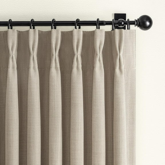 Blackout Memory Trained Pinch Pleated Curtains 84 Inch Length for Living Room, Country Taupe Natural Linen Thick Burlap Two Layer Heat Blocking Window Drapes for Bedroom 2Panels Set 40"W x 84"L Birch