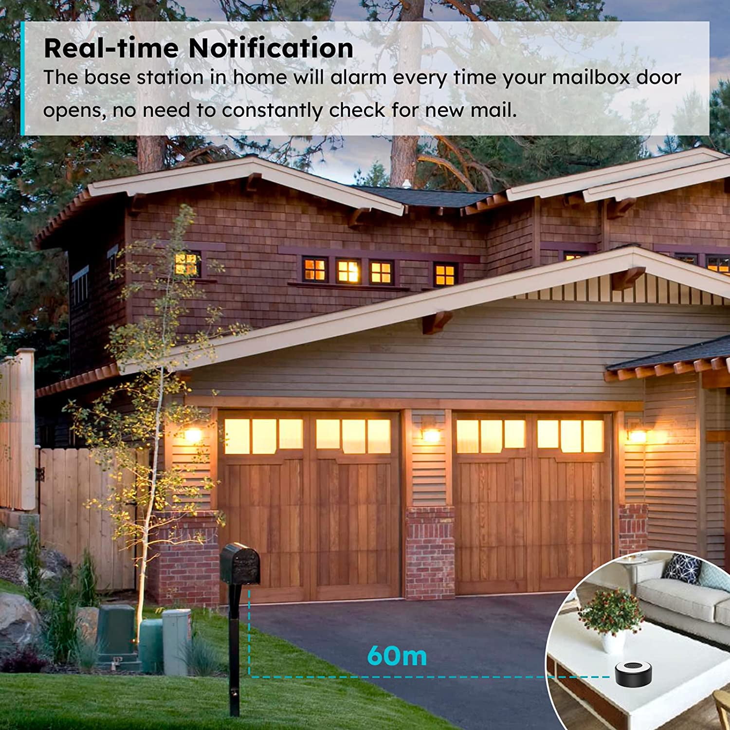 Mailbox Notification System, 200ft Wireless Mailbox Alarm, Instant Alert, Easy DIY Installation, for Metal Mailbox, Curbside Mailbox
