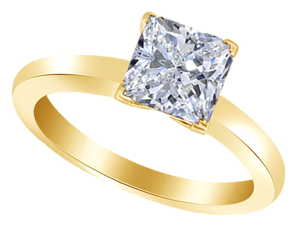 4 Carat Jewel Zone US Princess Cut White Cubic Zirconia Anniversary Solitaire Ring in 14k Gold Over Sterling Silver