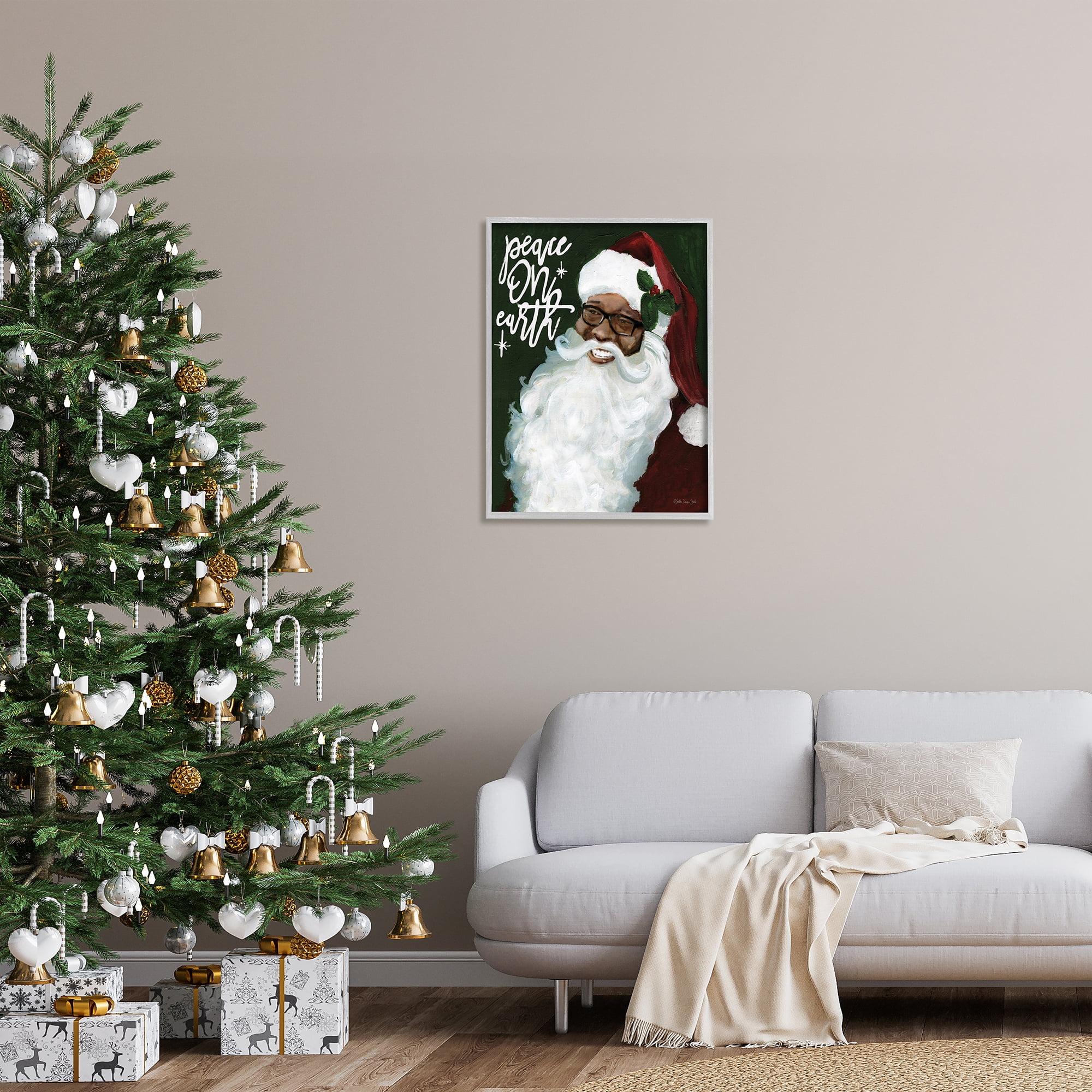 Stupell Industries Peace On Earth Phrase Santa Portrait Painting Framed Art Print Wall Art, 24x30, By Stellar Design Studio