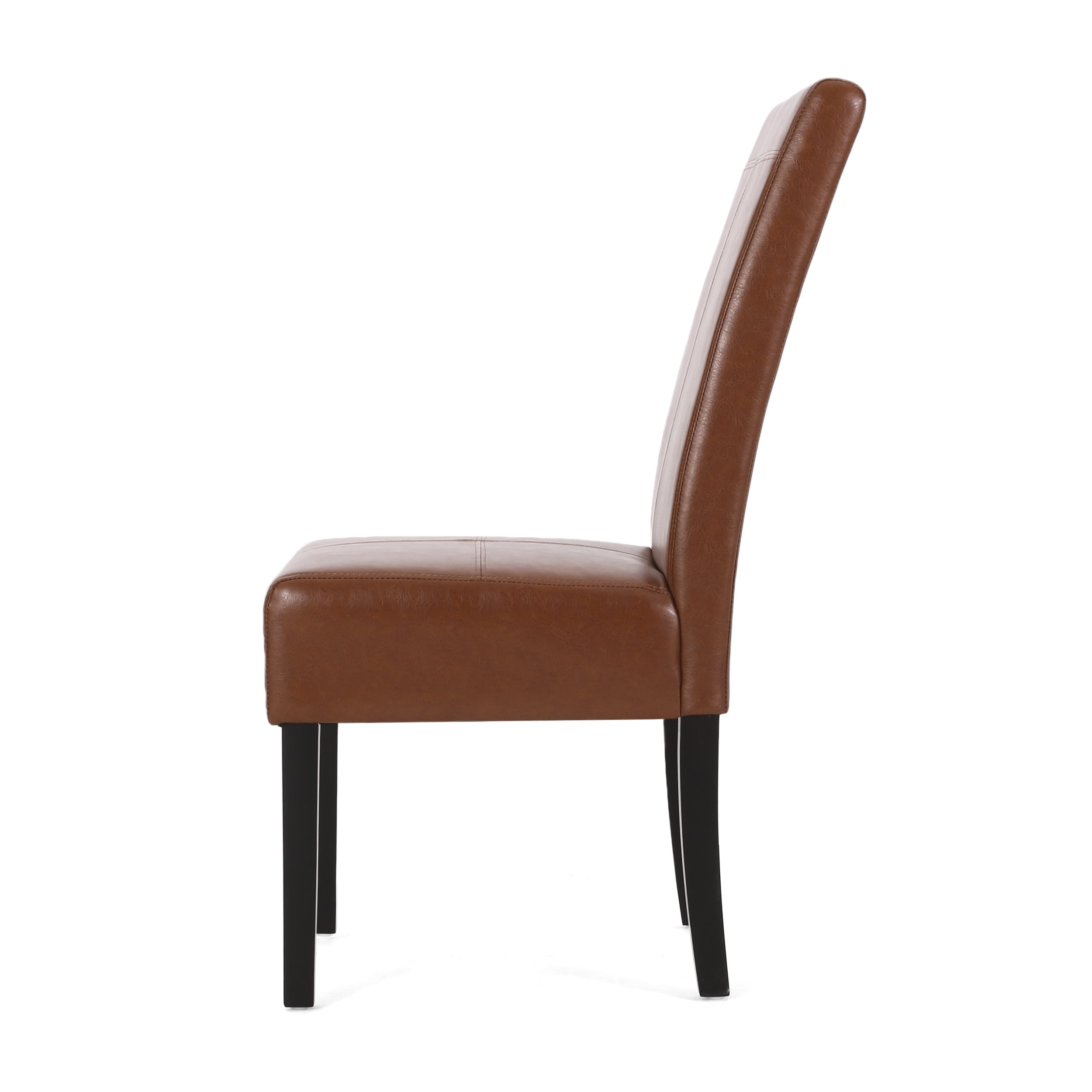 Noble House Braydon Faux Leather Upholstered T-Stitch Dining Chairs, Set of 4, Cognac Brown and Espresso
