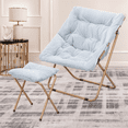 thumbnail image 3 of Monibloom Square Folding Faux Fur Saucer Chair with Ottoman for Adults, Comfy Fluffy Reading Chair for Bedroom Living Room Dorm, Blue, 3 of 10
