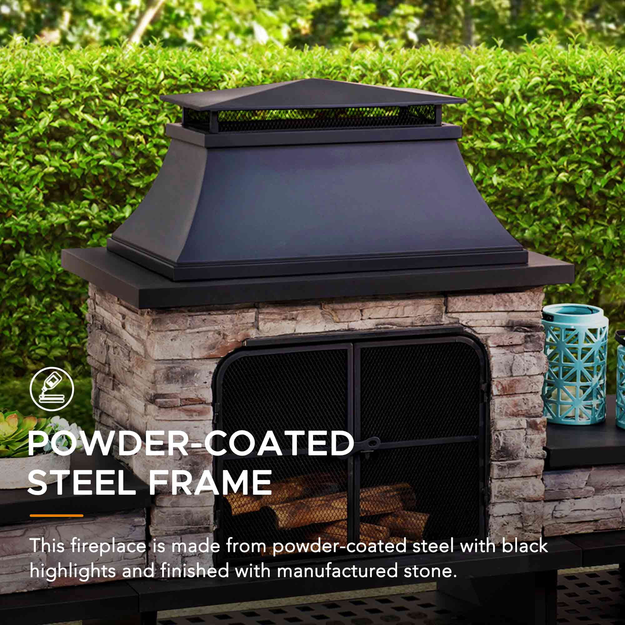 Sunjoy Emilio Outdoor Modern Wood Burning Fireplace for Deck or