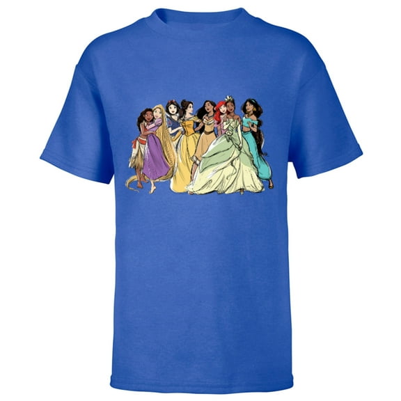 Disney Princess Group Pencil Sketch - Short Sleeve T-Shirt for Kids - Customized-Royal