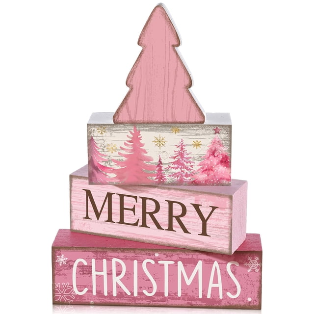 Bloques decorativos de madera rosa para árboles de Navidad, sombreado de líneas