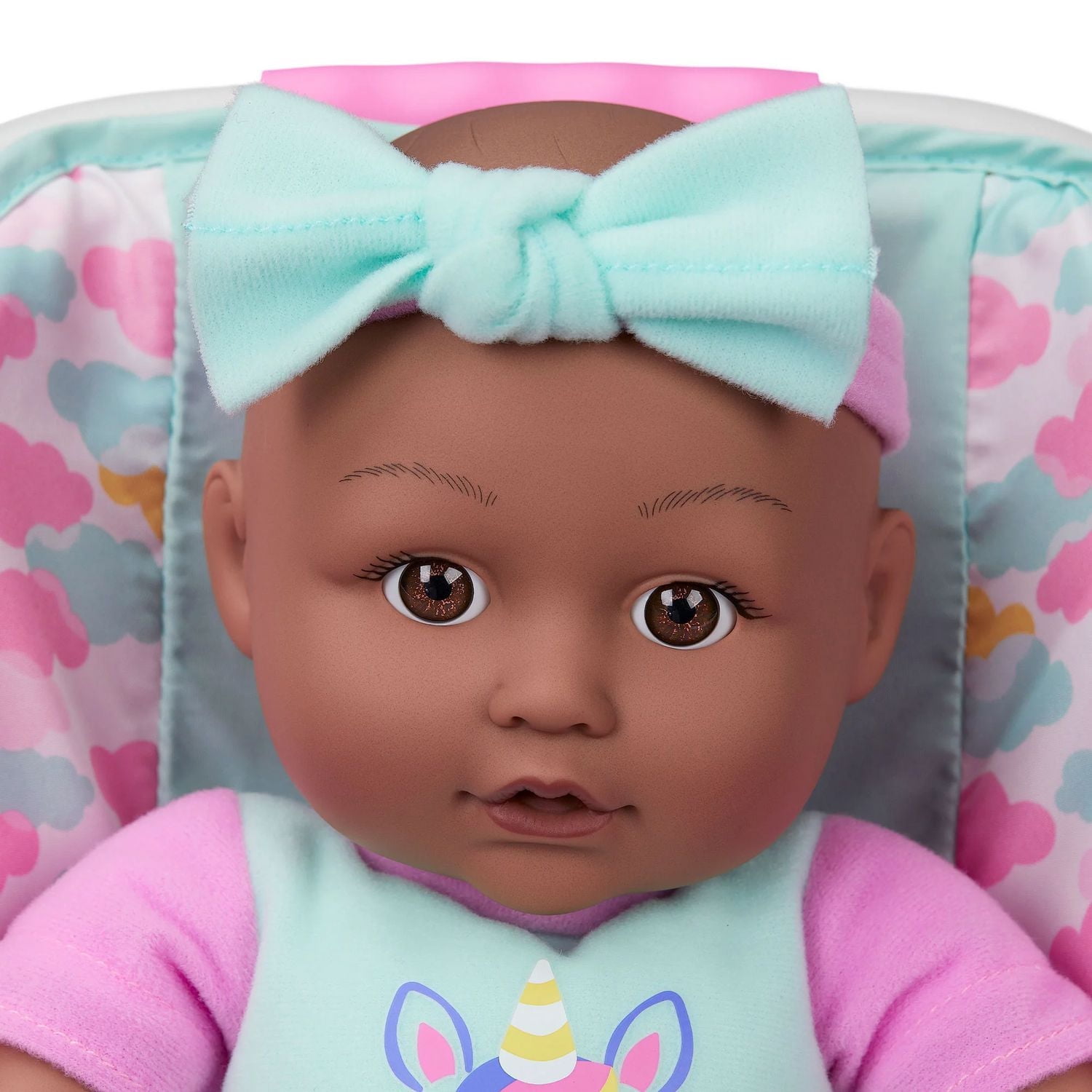 My Sweet Baby 13-inch Baby Doll with Carrier and Handle Play Set, 4 Pieces Included, Dark Skin Tone, Pink Theme, Baby on the go