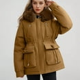 thumbnail image 7 of TFEOQRY Women's Parkas Padded Coats Solid Color Pocket Zipper Thermal Hodded Coat Tops Coffee, 7 of 7