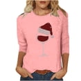 thumbnail image 2 of EchfiProm Fall Tops for Women Pink Crew Neck T-Shirts Graphic Relaxed Fit Pullover 3/4 Sleeve Womens, 2 of 5