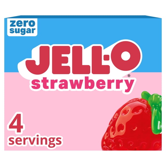 Jell-O Strawberry Zero Sugar Low Calorie Gelatin Dessert Mix, 0.3 oz Box